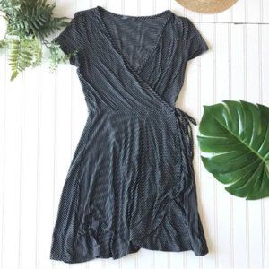 Striped dress black white wrap front